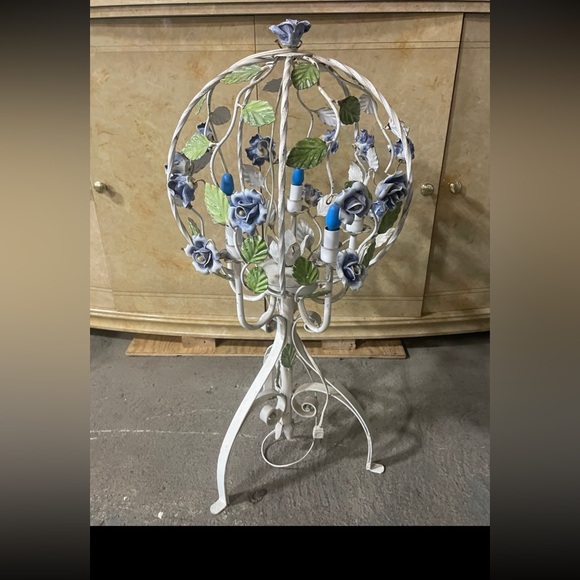 Other - Vintage Tole style metal bird cage floor lamp with porcelain roses